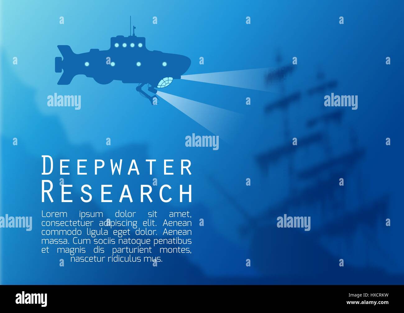 Blurred underwater background with submarine Stock Vector