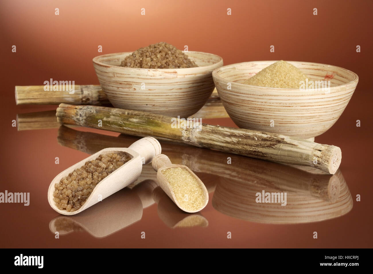 Bowls with pipe sugar, Schalen mit Rohrzucker Stock Photo
