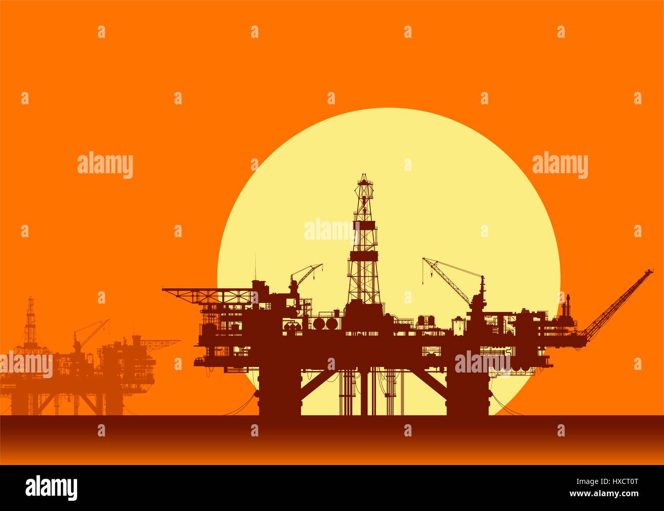 Sea oil rigs. Offshore drilling platforms. Stock Vector