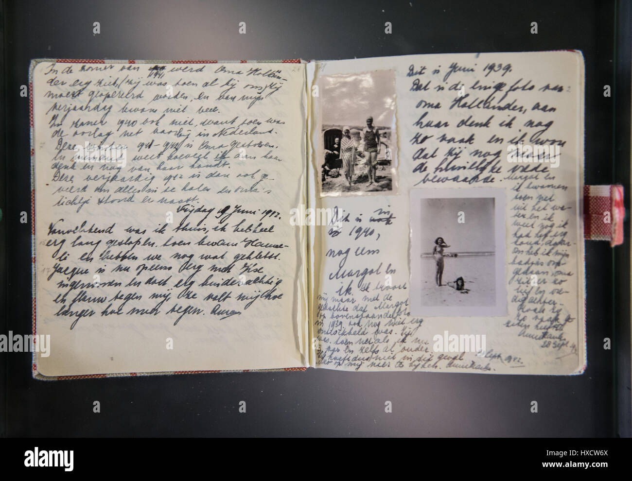 Frankfurt, Germany. 24th Mar, 2017. A copy of the diary of Anne Frank can be seen in an exhibition in Frankfurt, Germany, 24 March 2017. At the end of March this year the exhibition 'Anne Frank. A girl from Germany' at the Anne Frank Educational Centre will end after 14 years. In the future the story of Frank will be re-told with new methods. An interactive learning laboratory will be opened in the summer of 2018. Photo: Andreas Arnold/dpa/Alamy Live News Stock Photo