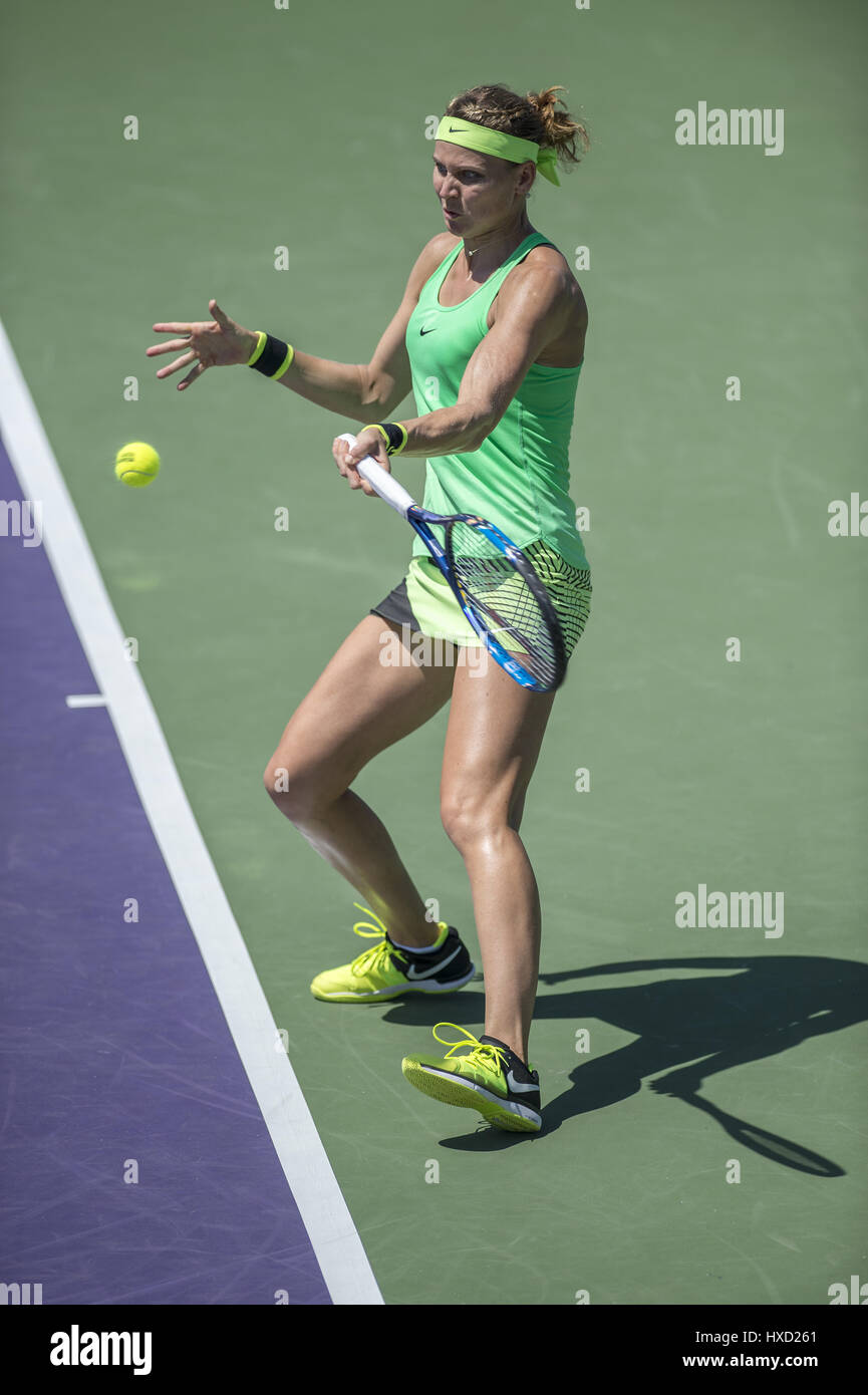 Miami, Florida, USA. 27th Mar, 2017. Lucie Safarova (CZE) in action here defeats Dominika Cibulkova (SVK) 76(5) 61 at the 2017 Miami Open in Key Biscayne, FL. Credit: Andrew Patron/ZUMA Wire/Alamy Live News Stock Photo