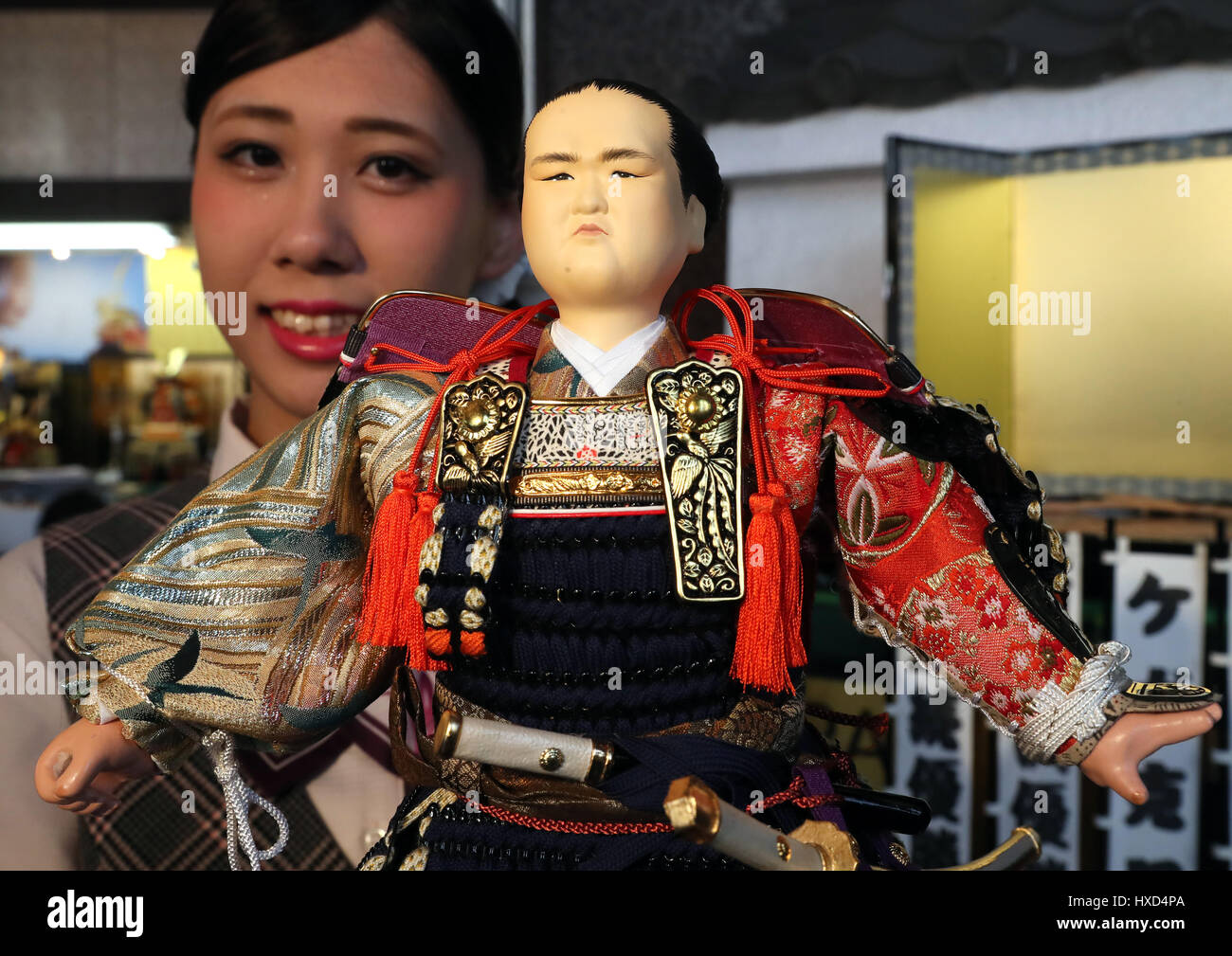 Tokyo, Japan. 28th Mar, 2017. Japanese doll maker Kyugetsu unveils a