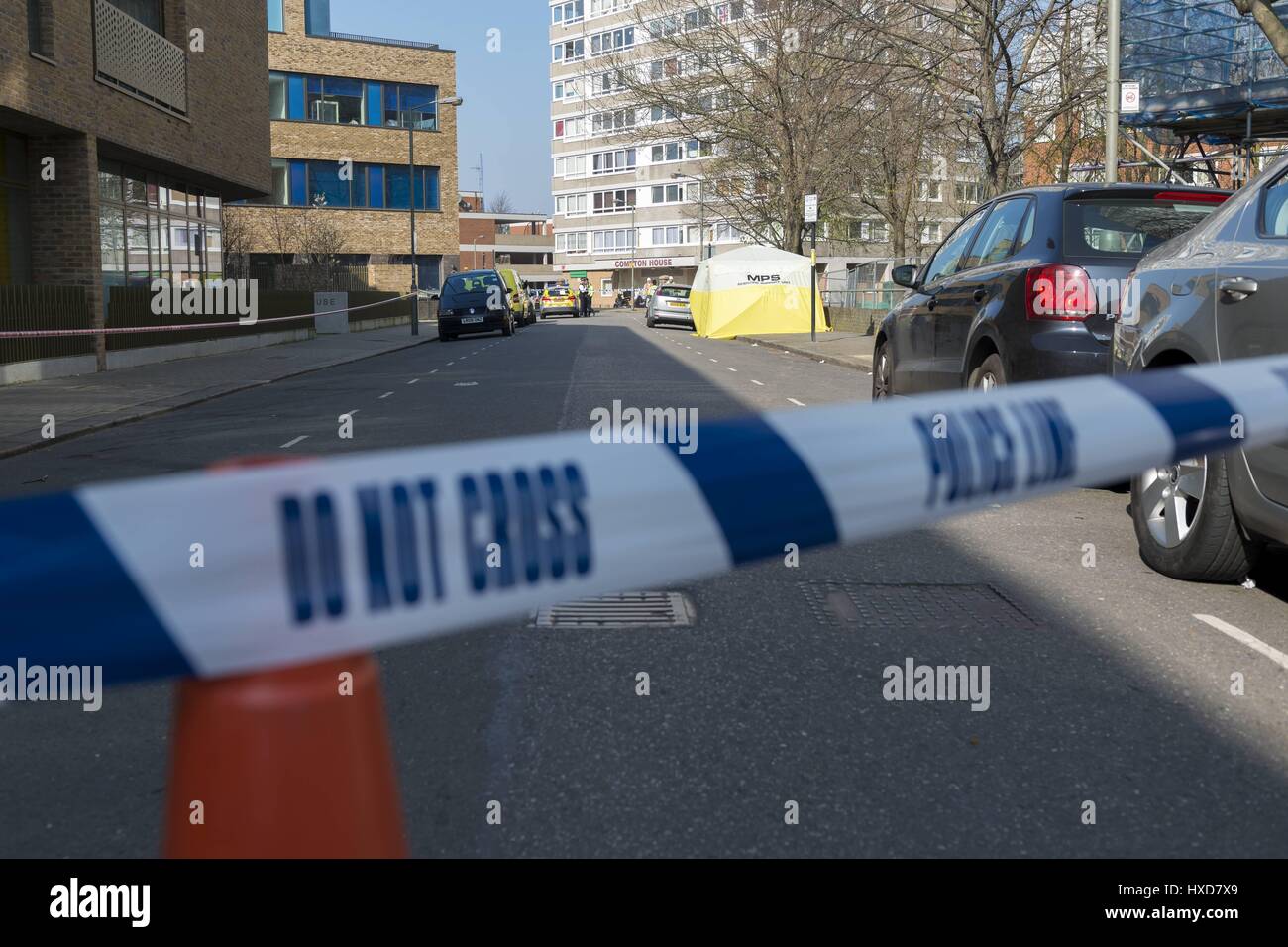 London, UK. 28th Mar, 2017. Police investigates a serious incident in