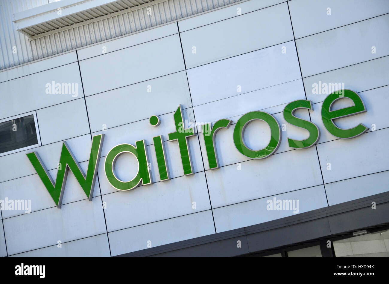A Waitrose supermarket sign in St. Katherine Dock, London Stock Photo