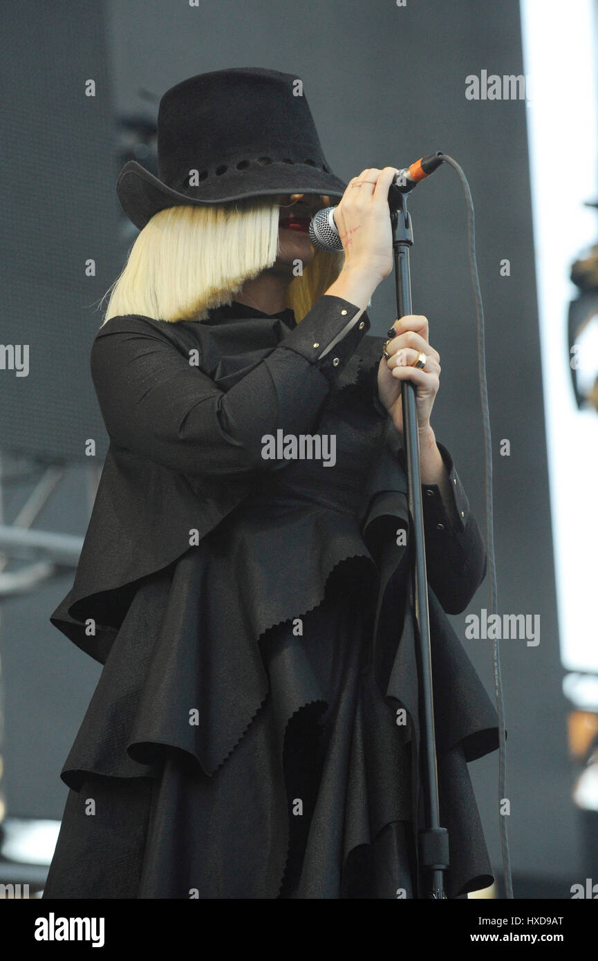 Singer / Songwriter Sia Furler performs a live concert at the 2015 KIIS FM Wango Tango at the StubHub Center on May 9th, 2015 in Carson, California. Stock Photo