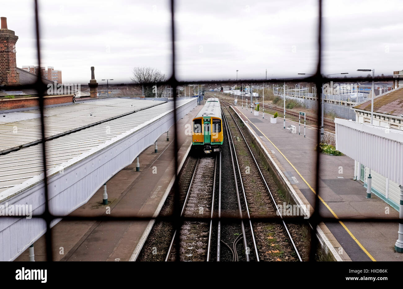 Empty railway track at Hove Railway Station Brighton and Hove Sussex UK