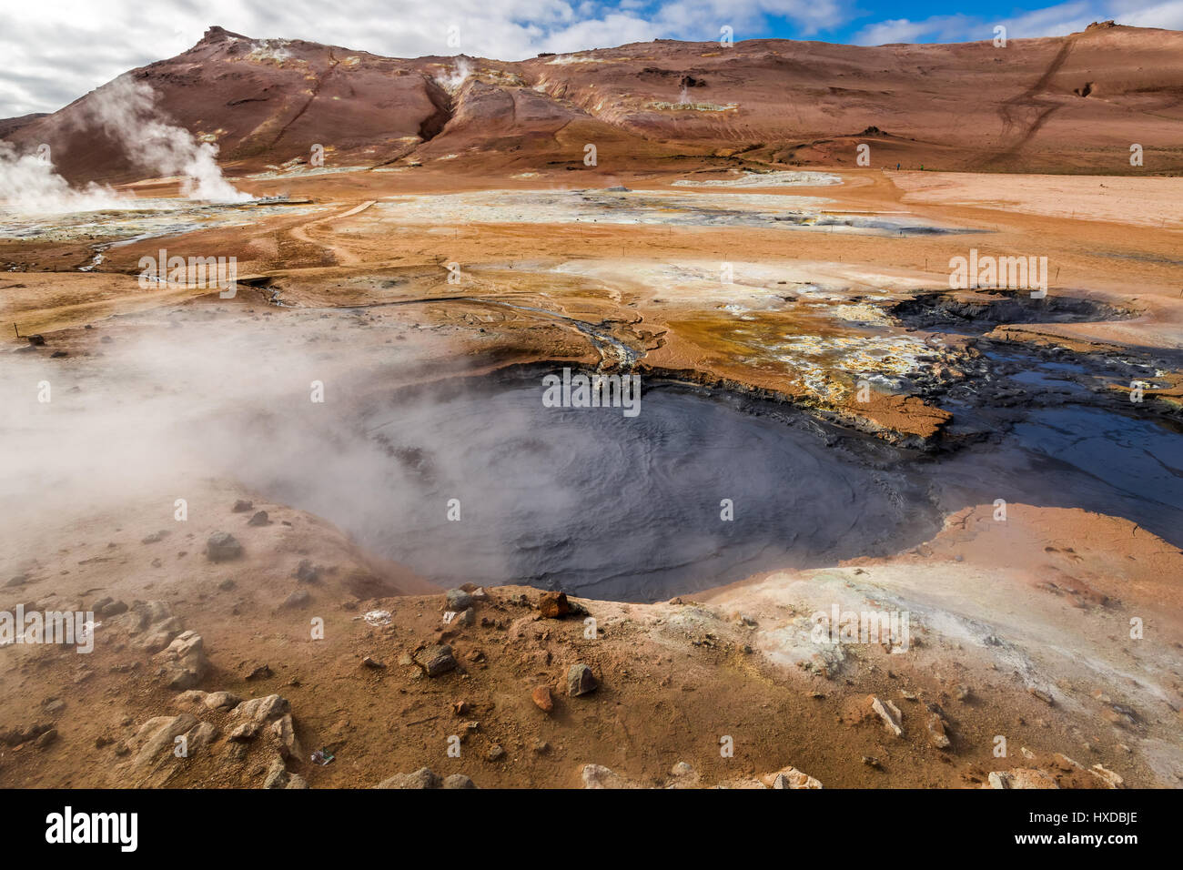Namafjall hot and steamy landscape in Iceland Stock Photo
