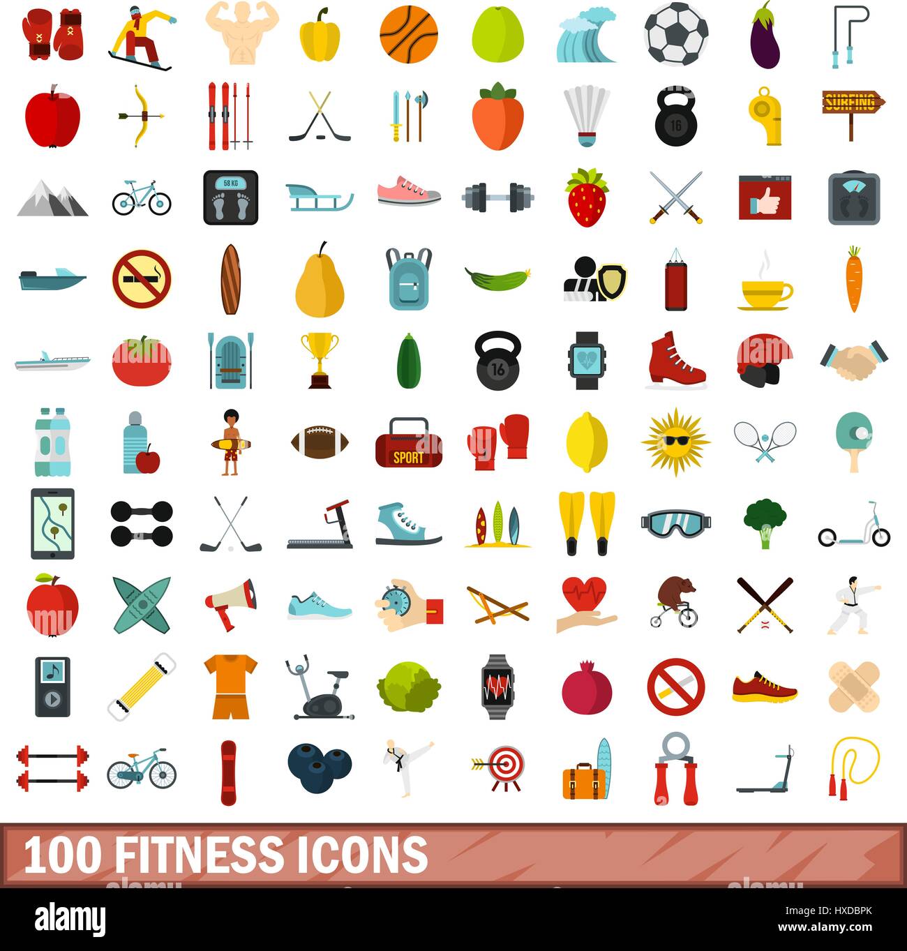 100 fitness icons set, flat style Stock Vector Image & Art - Alamy