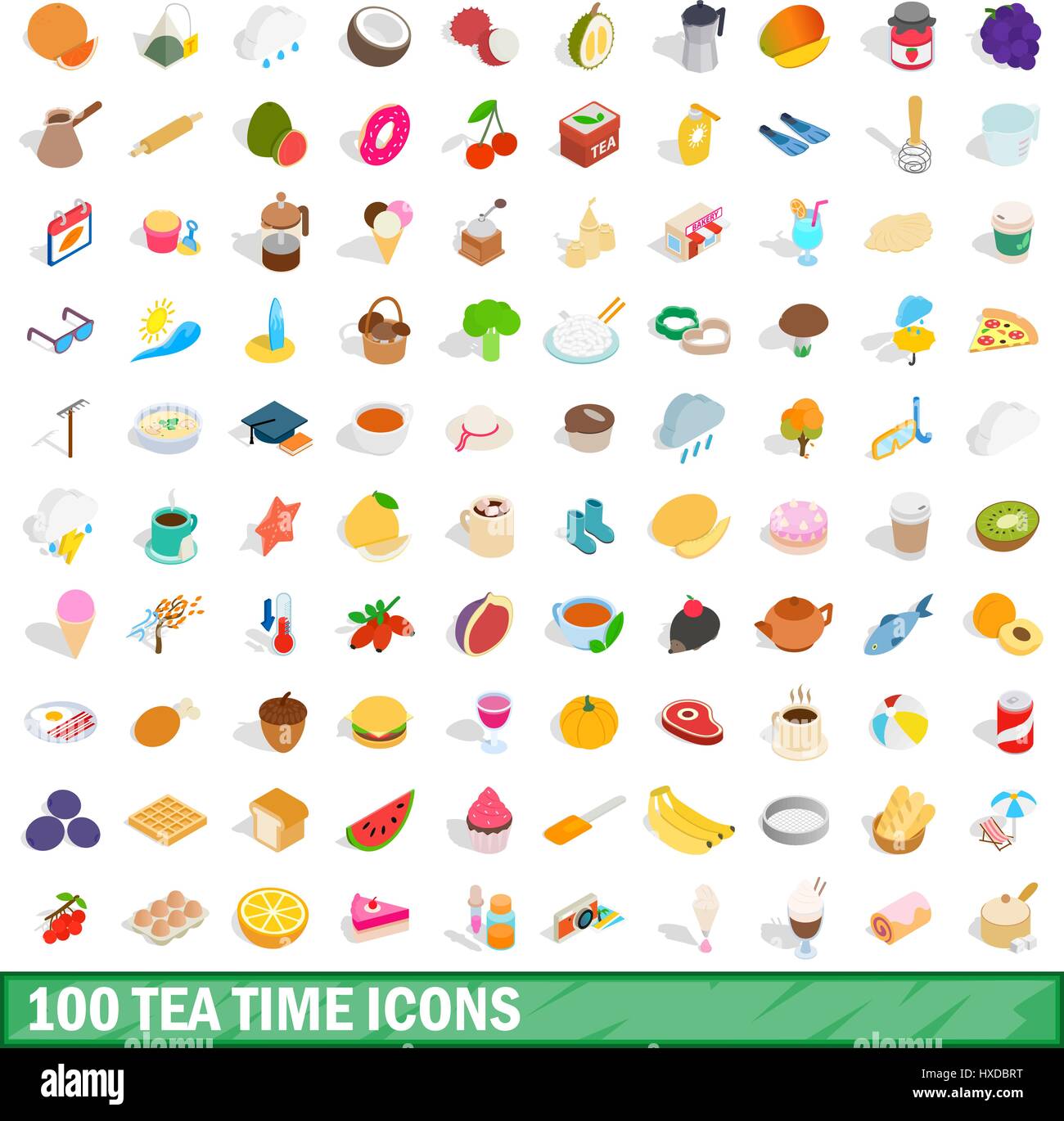 100 tea time icons set, isometric 3d style Stock Vector Image & Art - Alamy