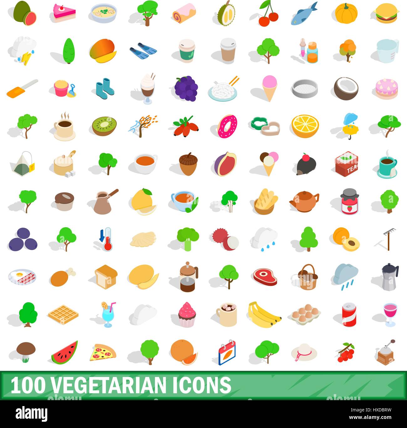 100 vegetarian icons set, isometric 3d style Stock Vector Image & Art ...