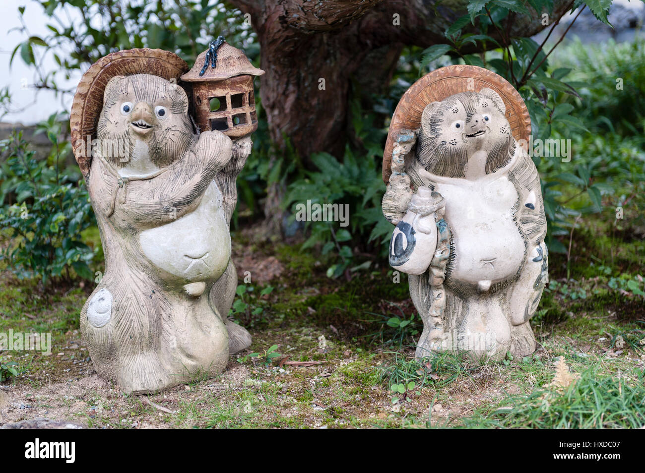 Kyoto, Japan. Figurines of Tanuki (lucky raccoons) at Shoden-ji, a Zen Buddhist temple on the edge of the city Stock Photo