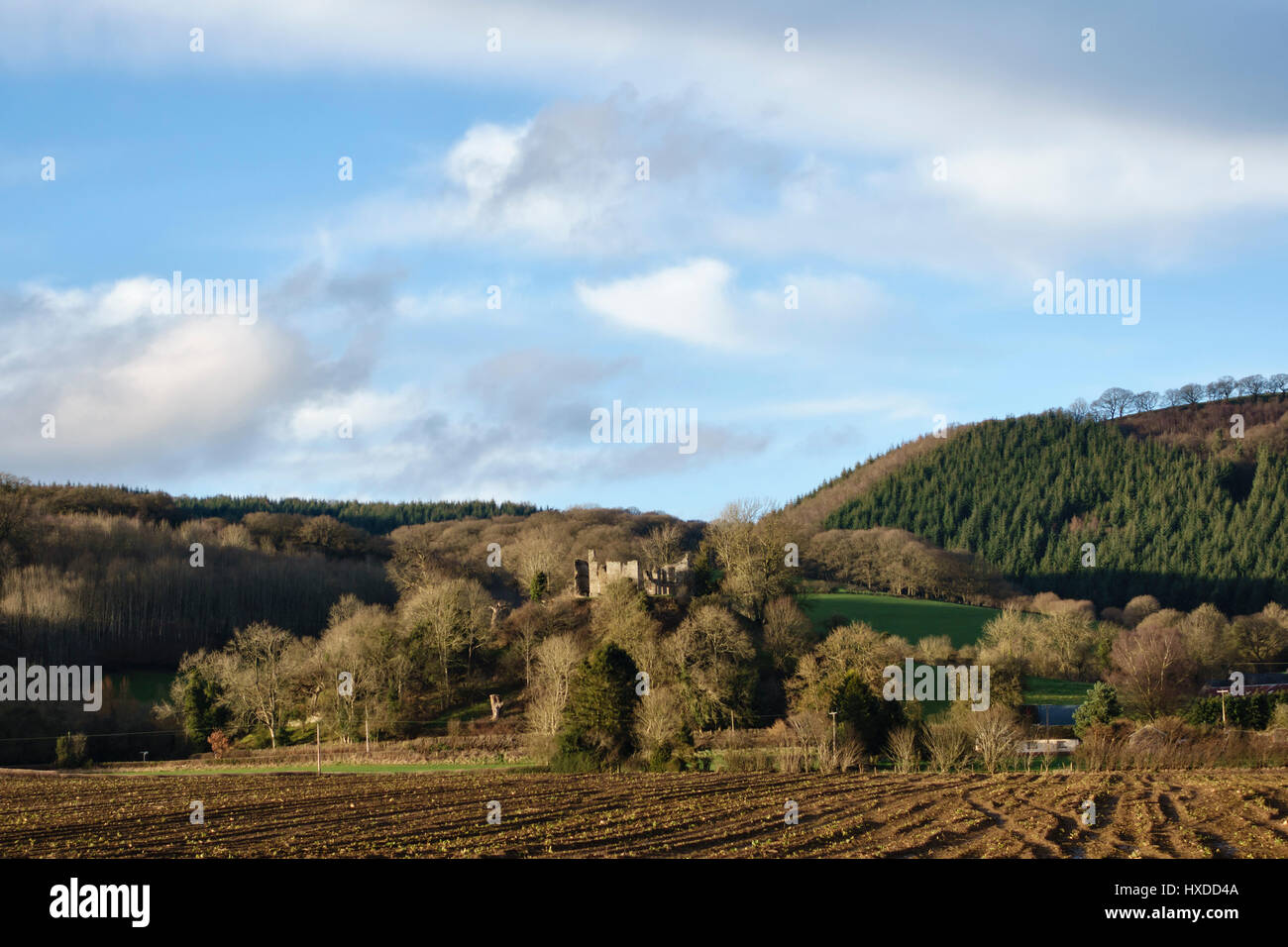 The ruined 12c Stapleton Castle in Herefordshire, UK, near the town of Presteigne Stock Photo