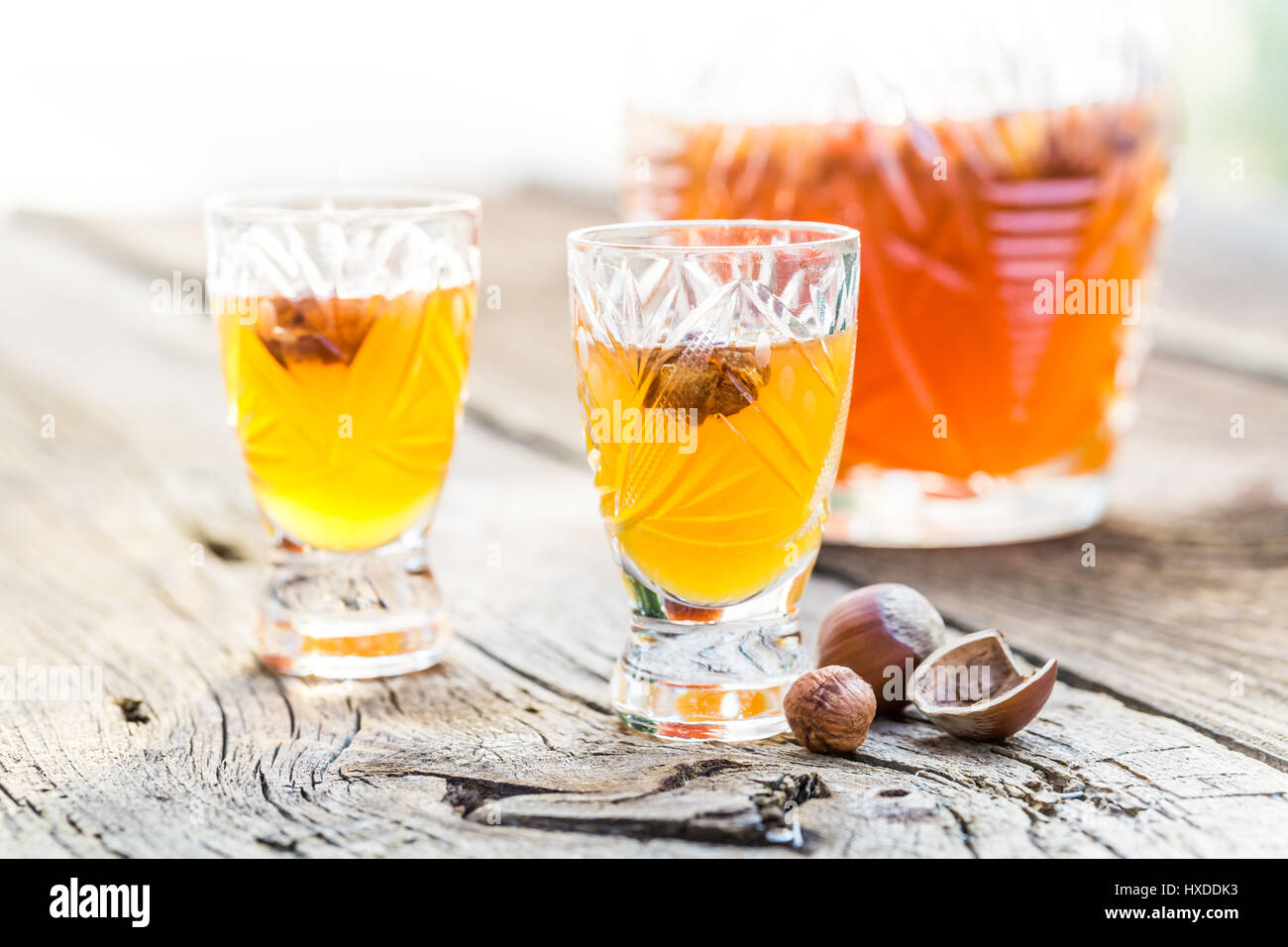 Tasty liqueur made of alcohol and nuts Stock Photo Alamy
