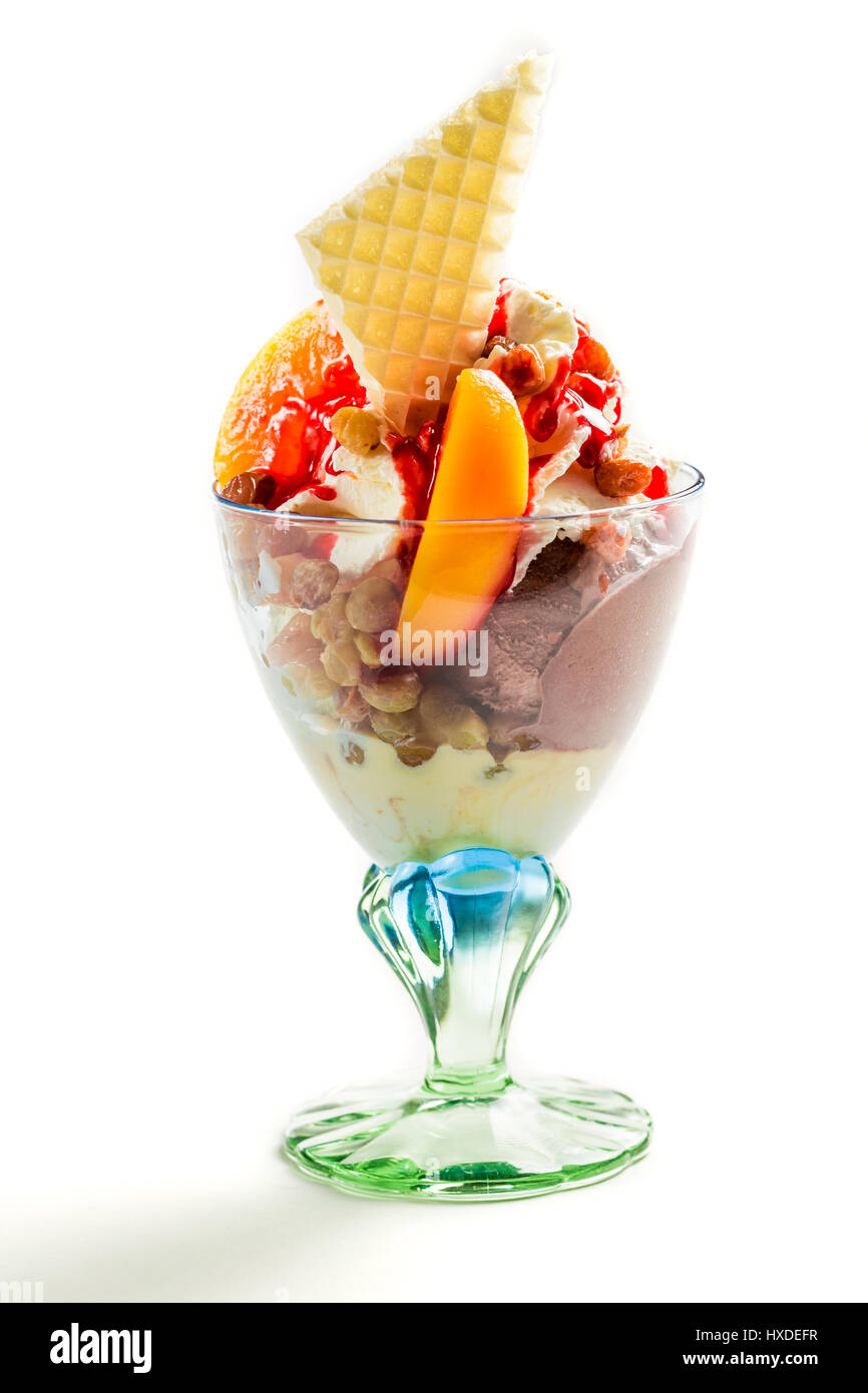 Desserts with whipped cream and fruit Stock Photo - Alamy