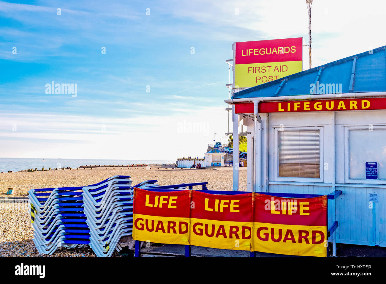 Lifeguard Station at the beach of Eastbourne Stock Photo