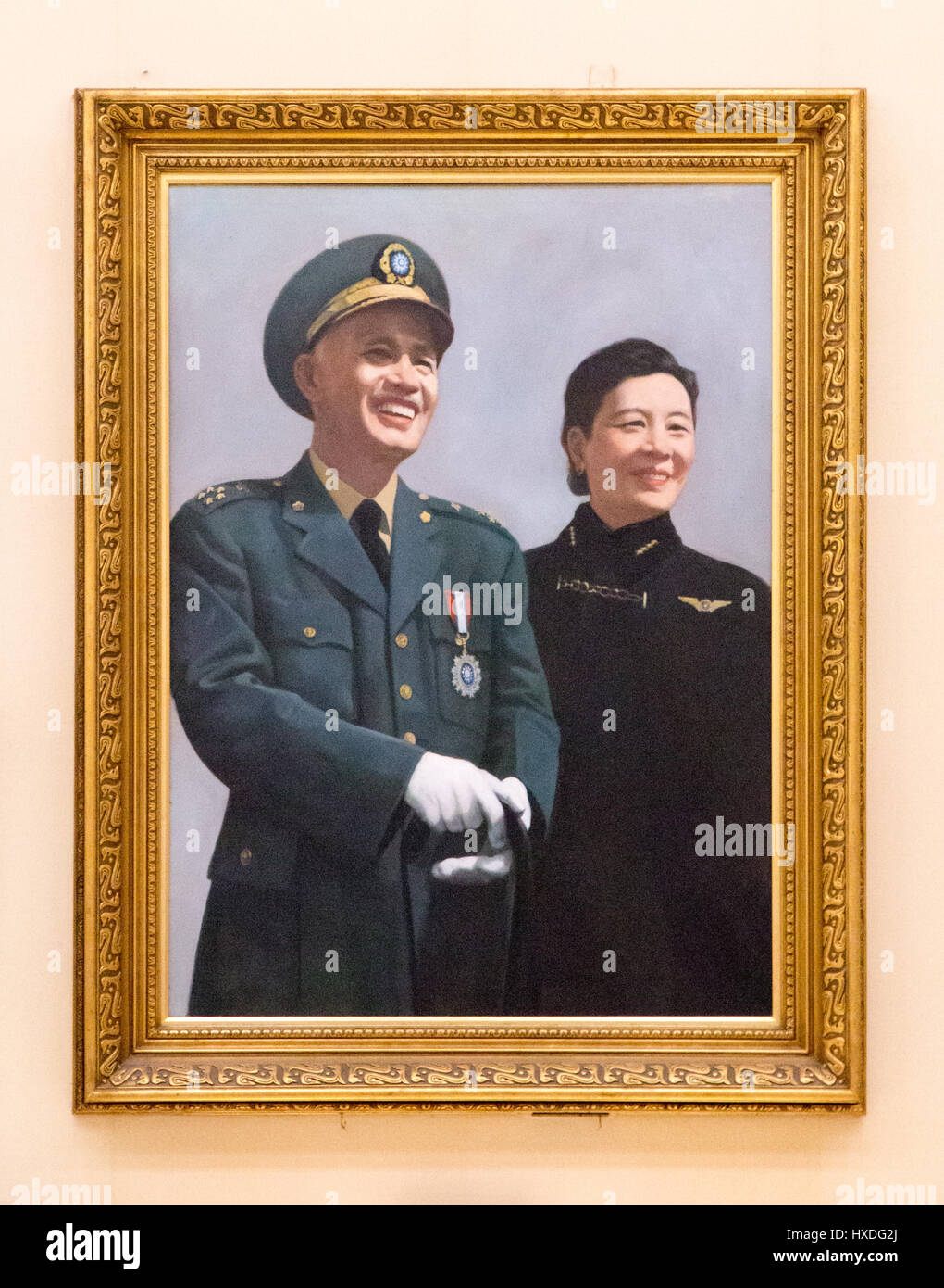 [Editorial Use Only] TAIWAN, TAIPEI CITY: Painting of Chiang Kai-Shek, former President of the Republic of China, and Madame Chiang Stock Photo