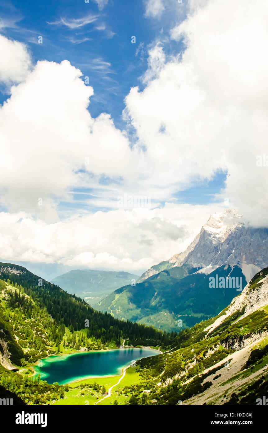 View on Zugspitze mountain from lake Seeben in Austria Stock Photo - Alamy