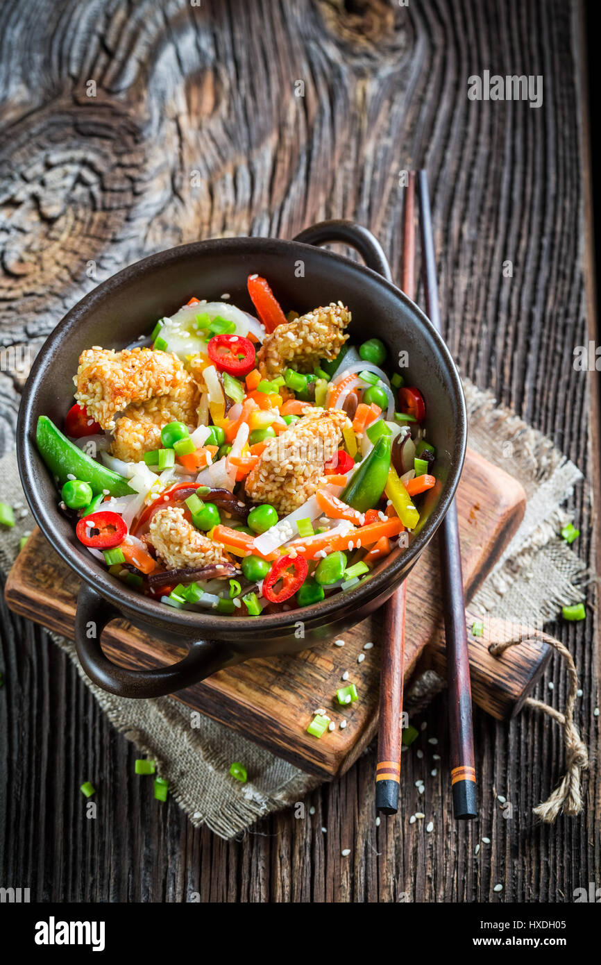 Chinese mix vegetables with chicken with sesame Stock Photo Alamy