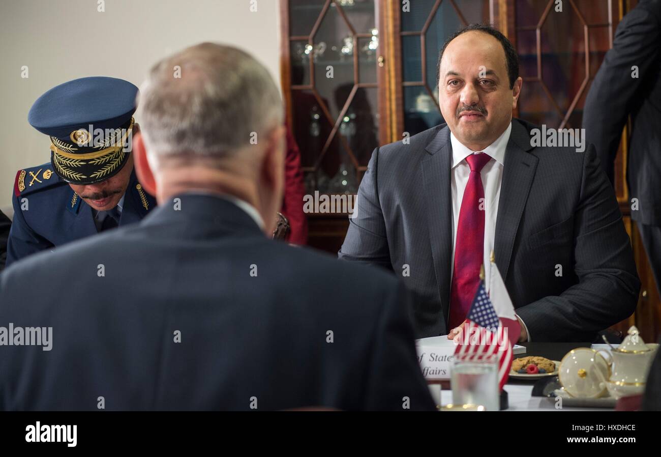 Qatari Minister of Defense Khalid bin Mohammad Al Attiyah during a