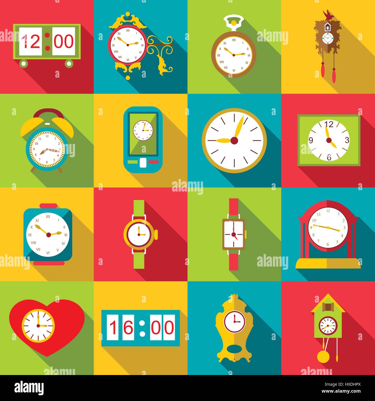 Different clocks icons set, flat style Stock Vector Image & Art - Alamy