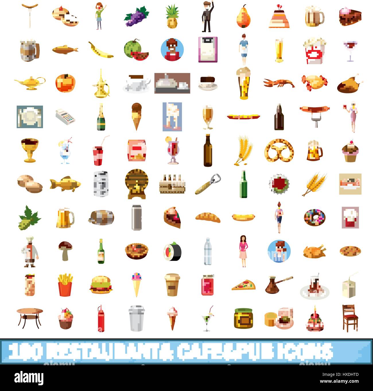 100 restaurant cafe icons set, cartoon style Stock Vector Image & Art ...