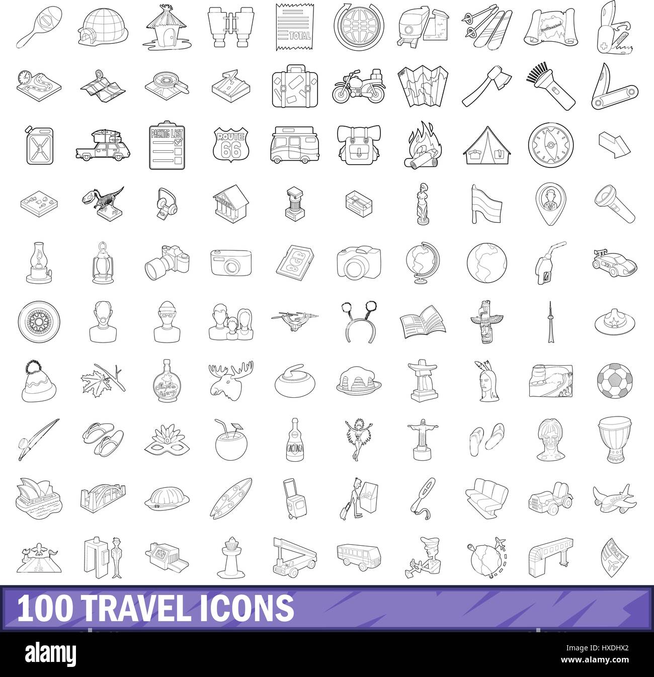 100 travel icons set, outline style Stock Vector Image & Art - Alamy
