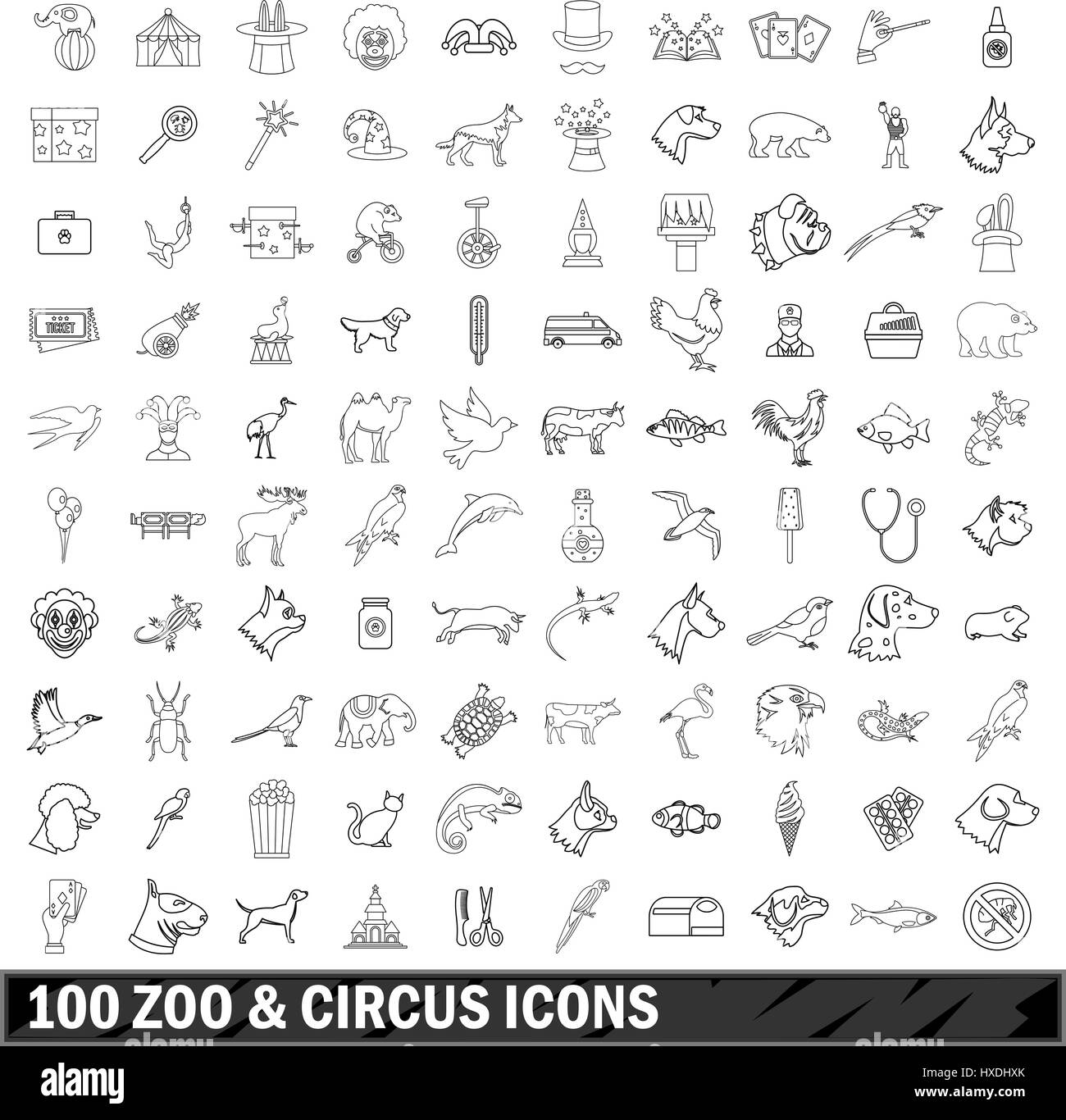 100 zoo and circus icons set, outline style Stock Vector Image & Art ...