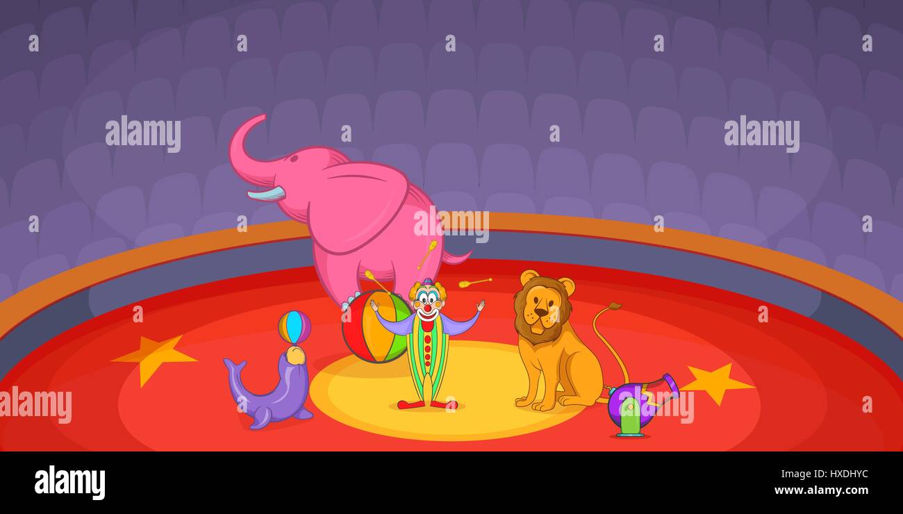 Circus horizontal banner scene, cartoon style Stock Vector Image & Art ...