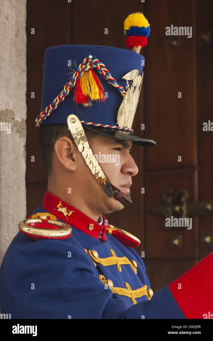 Equador, Quito, Plaza Grande, Palacio del Gobierno Presidential Palace, honor guard Stock Photo