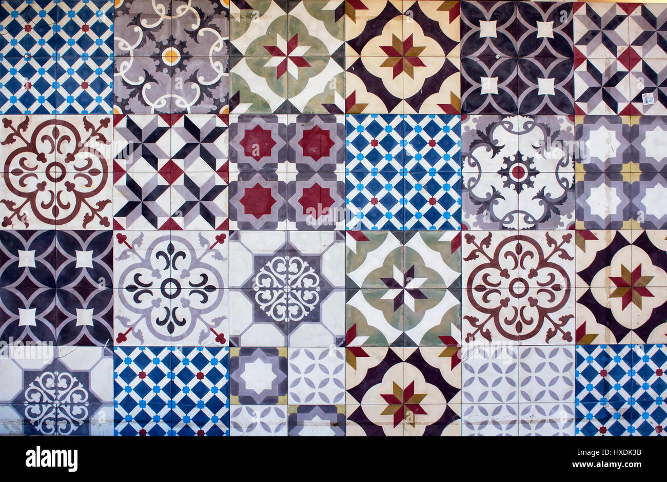 Different types of many Mediterranean / Aegean tiles. Captured in Bodrum peninsula / Turkey. True reflection of culture and lifestyle. Stock Photo