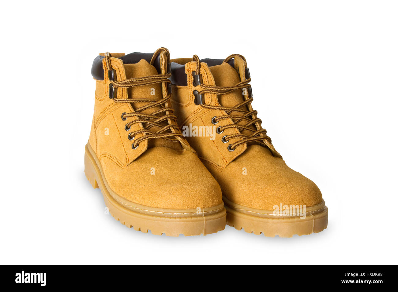 Pair of hiking boots on white background Stock Photo - Alamy