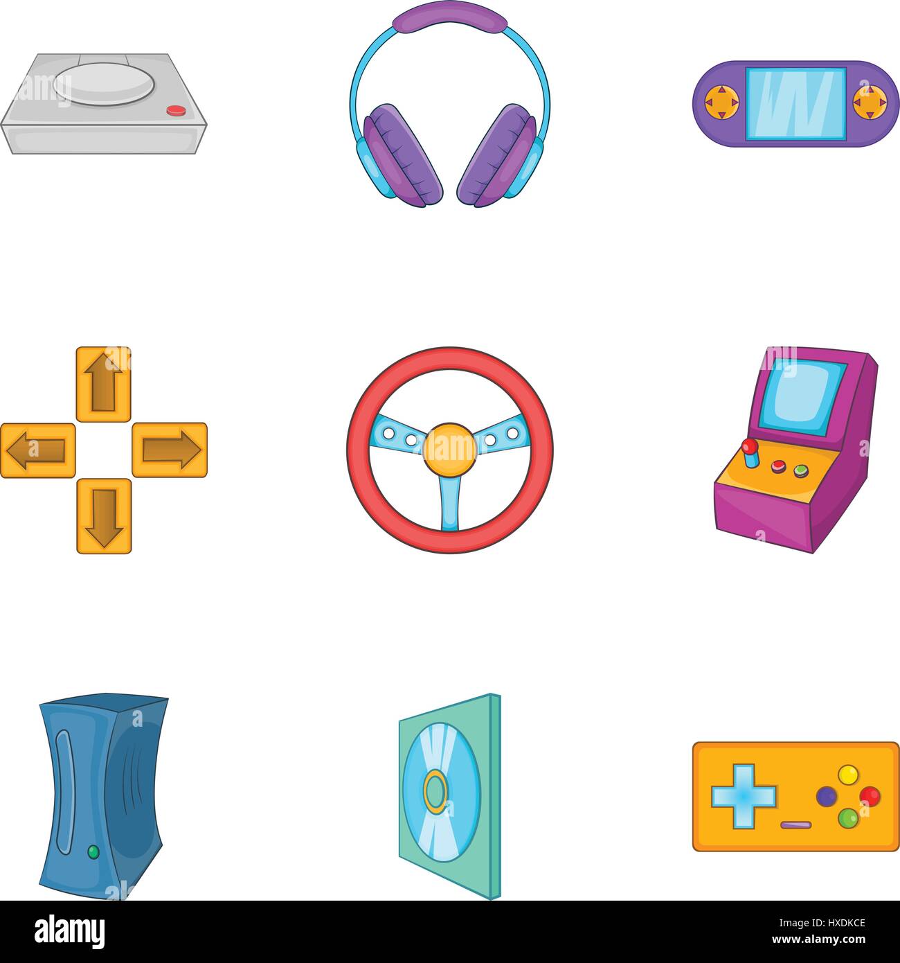 Game console icons set, cartoon style Stock Vector