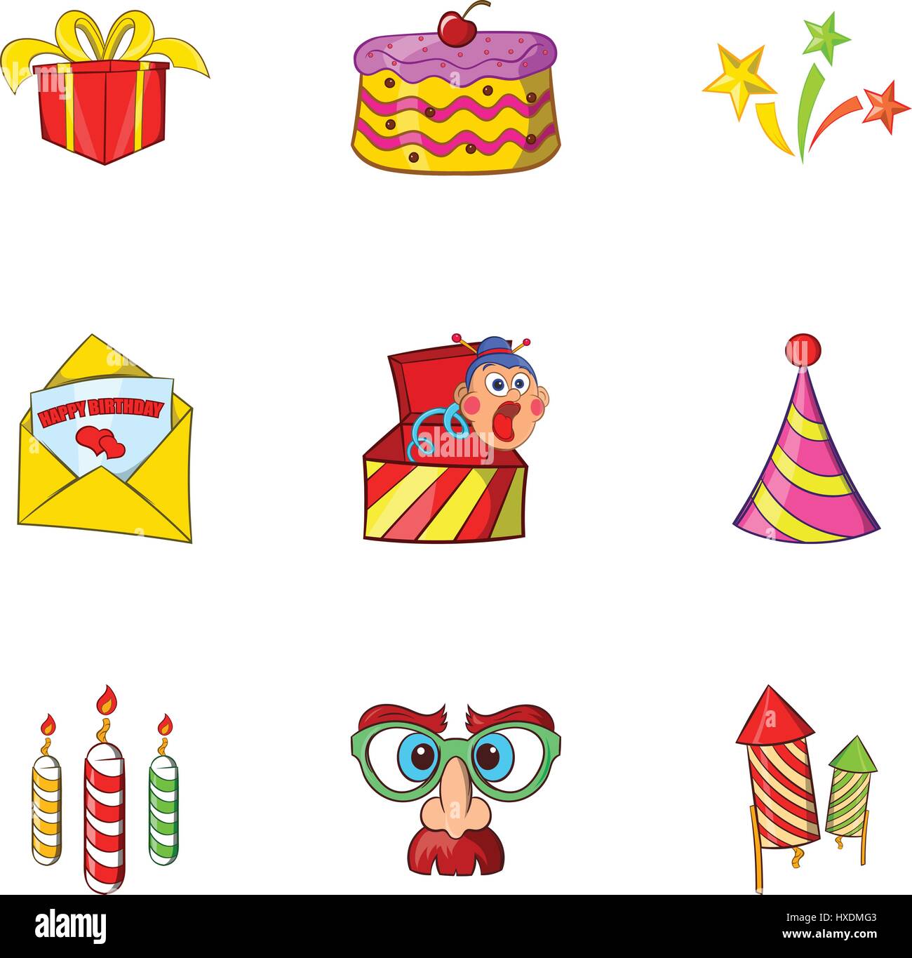 Birthday icons set, cartoon style Stock Vector Image & Art - Alamy