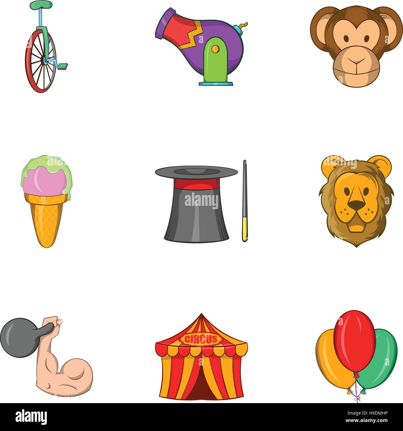 Circus performance icons set, cartoon style Stock Vector Image & Art ...