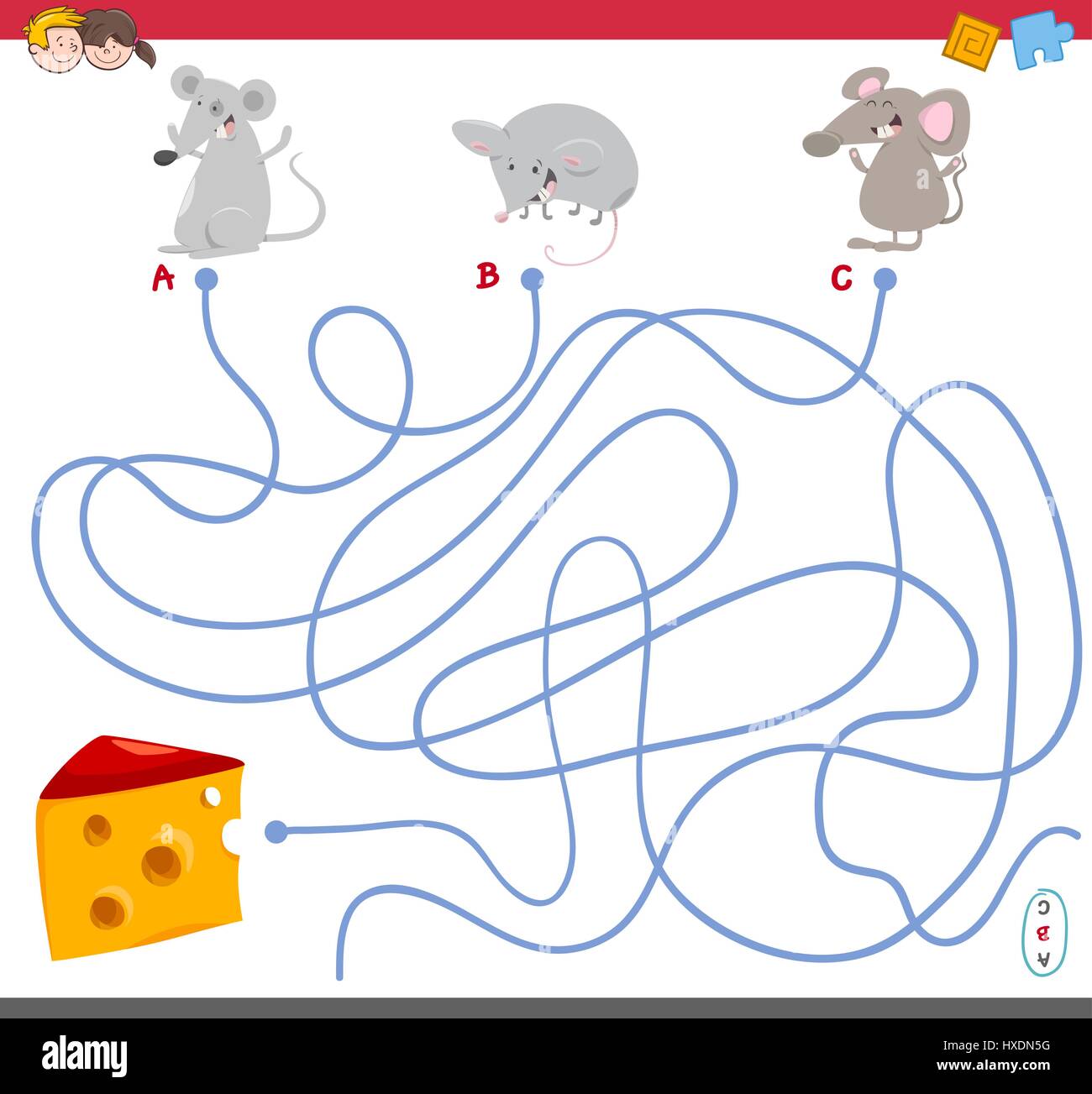 Cartoon Illustration of Paths or Maze Puzzle Activity Game with Mouse ...