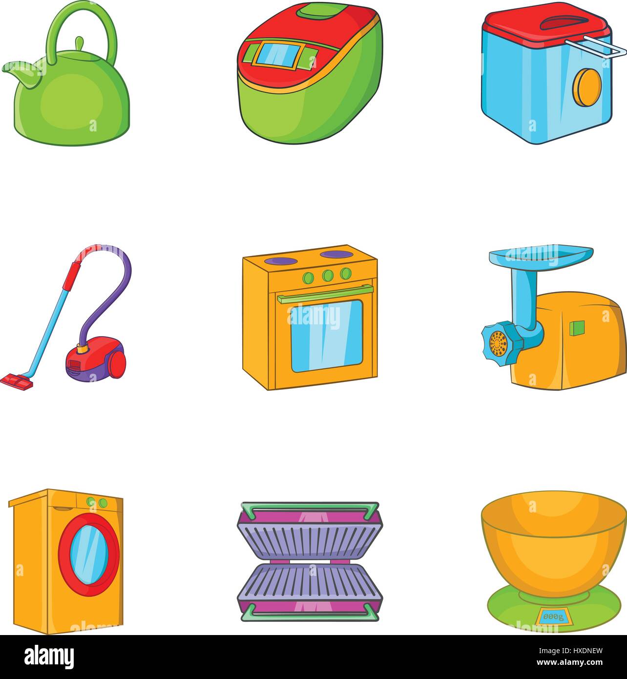 Appliances icons set, cartoon style Stock Vector