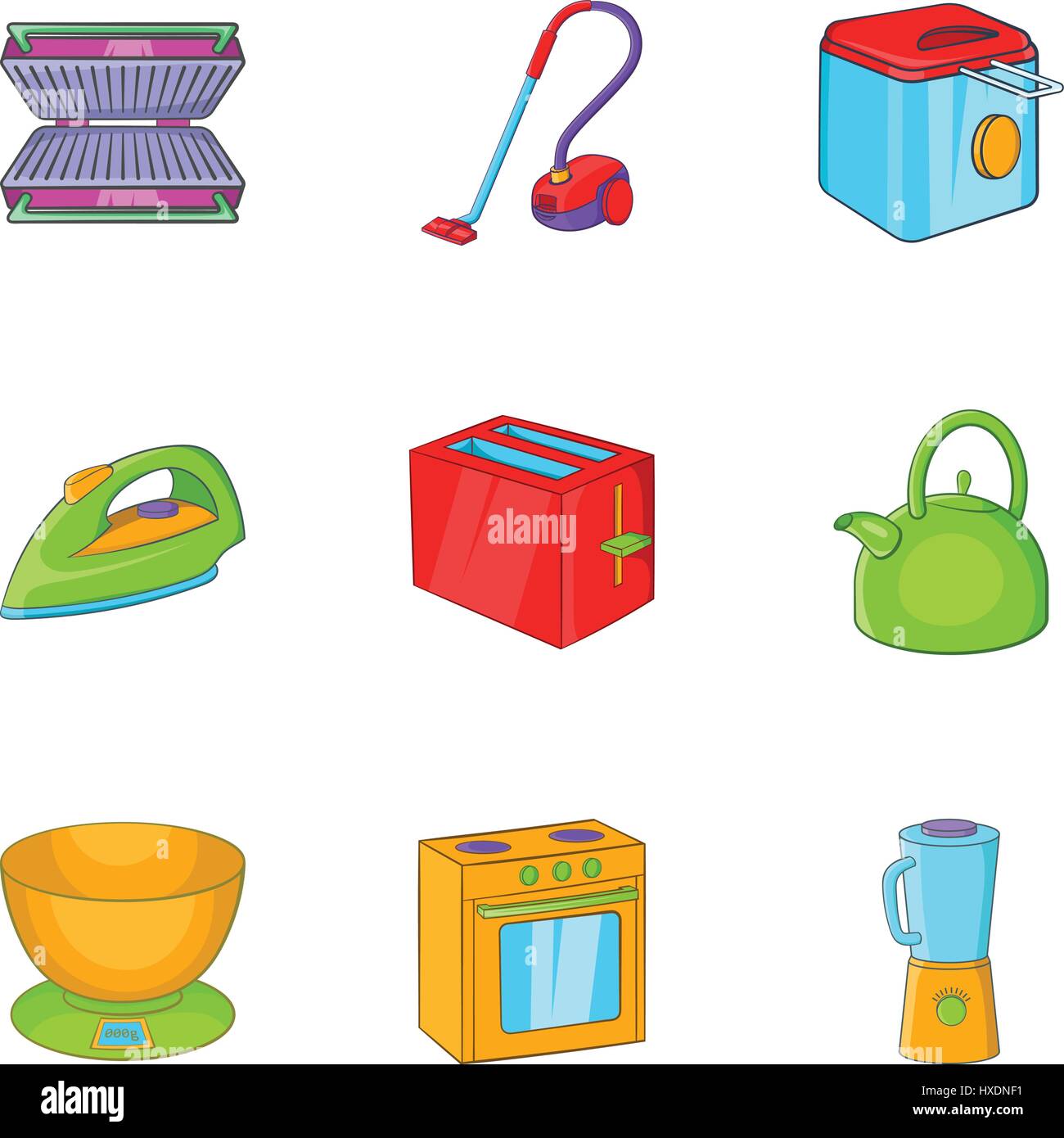 Home appliances icons set, cartoon style Stock Vector