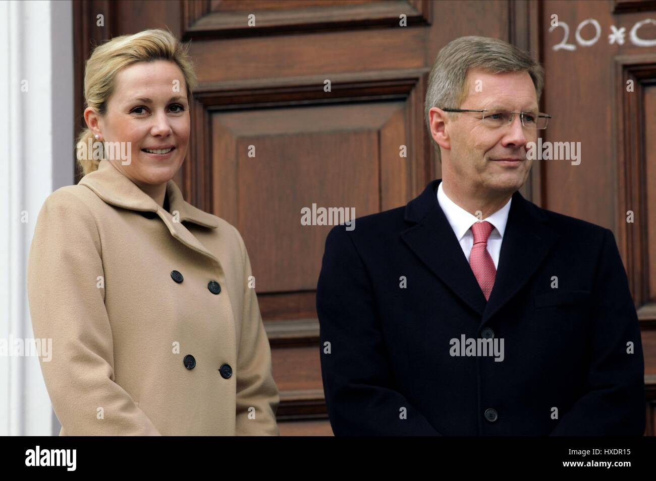 BETTINA WULFF & CHRISTIAN WULFF PRESIDENT OF GERMANY & WIFE 06 January 2012 BELLEVUE PALACE BERLIN Stock Photo