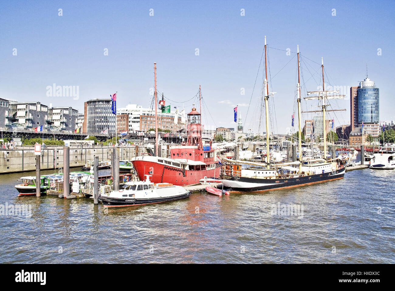 Lightship in the Hamburg harbour, Feuerschiff im Hamburger Hafen Stock Photo
