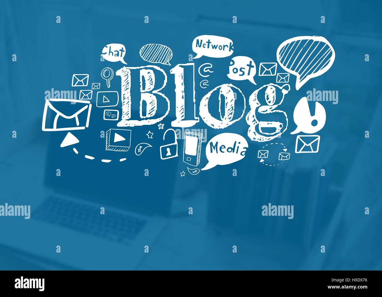 Digital composite of Blog text with drawings graphics Stock Photo - Alamy