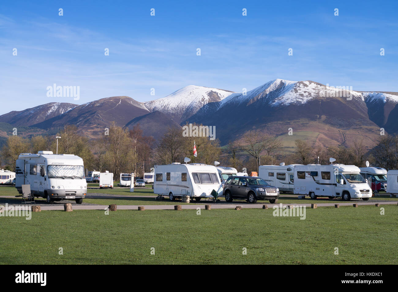 Camping and Caravan club camp site at Keswick, Cumbria, England, UK Stock Photo
