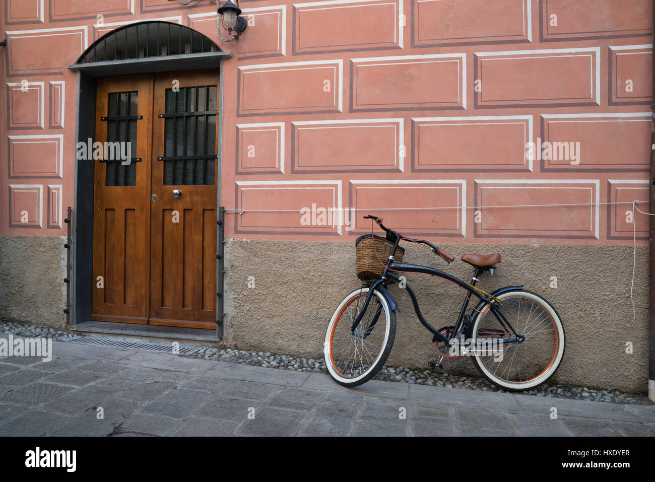 Bike parked outside of home in Monterosso, Italy Stock Photo