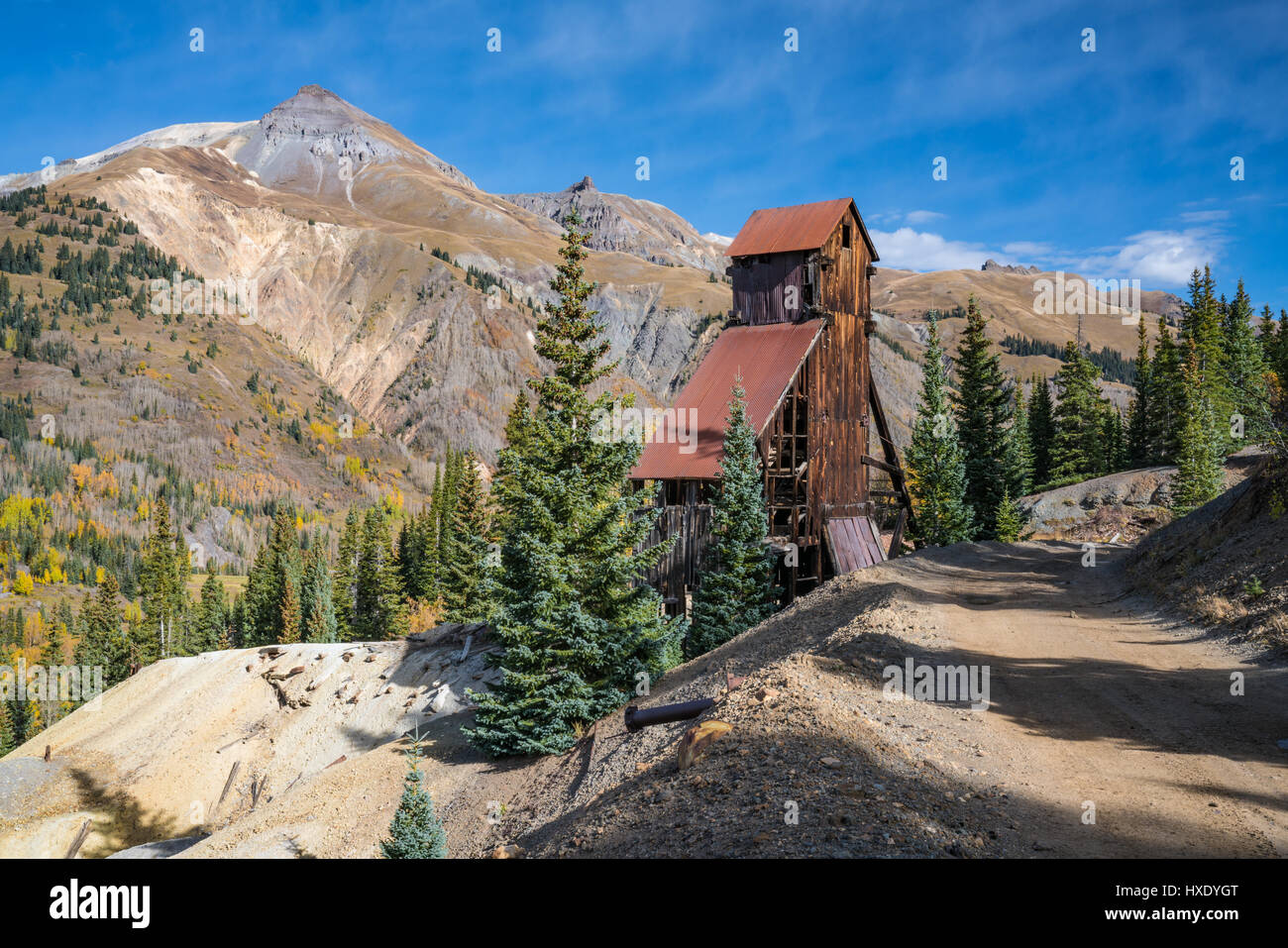 The abandoned Yankee Girl silver mine in the Red Mountain mining region of Colorado. Stock Photo