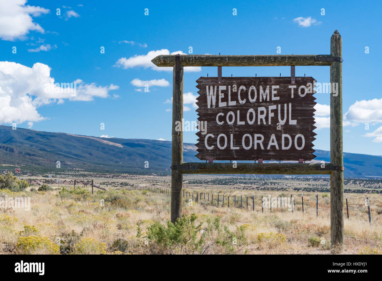 Welcome to colorful Colorado sign along the Colorado and Utah border. Stock Photo