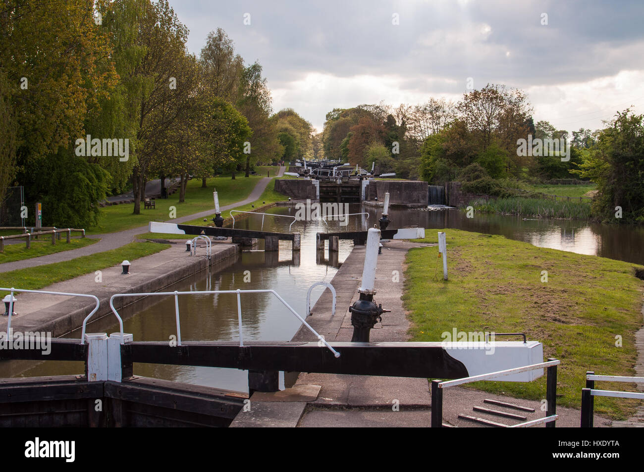 Hatton Locks on the Grand Union Canal, Warwickshire, United Kingdom Stock Photo