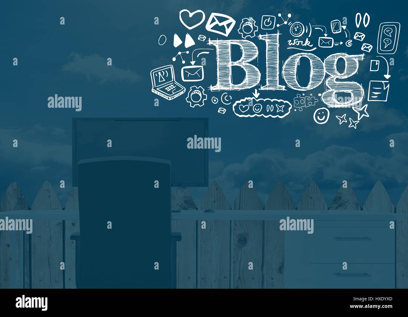 Digital composite of Blog text with drawings graphics Stock Photo - Alamy