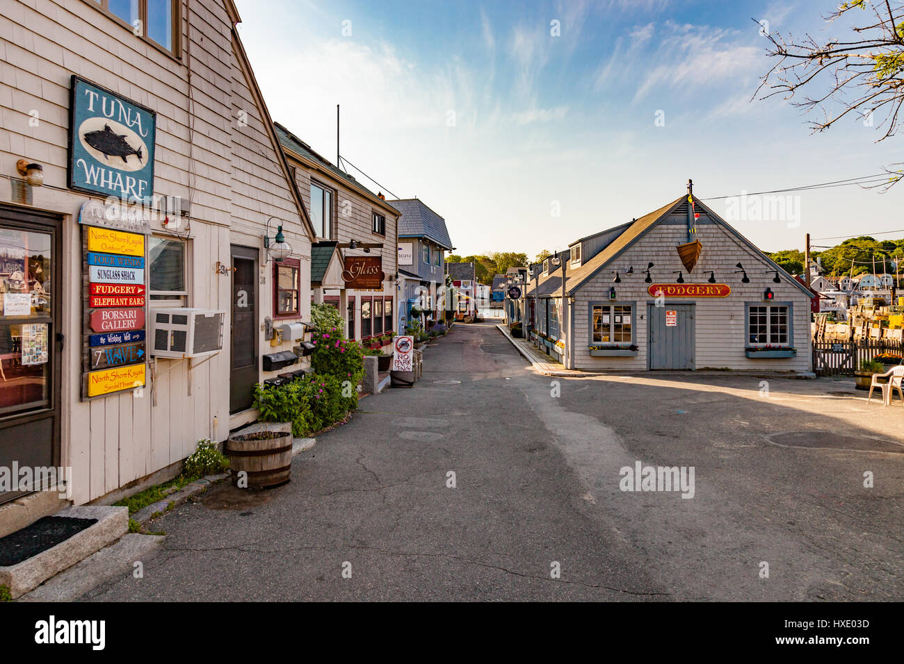 ROCKPORT, MASSACHUSETTS - JUNE 3: Shops in the town of Rockport,  Massachusetts on June 2, 2013. Rockport is a charming old New England  fishing villag Stock Photo - Alamy