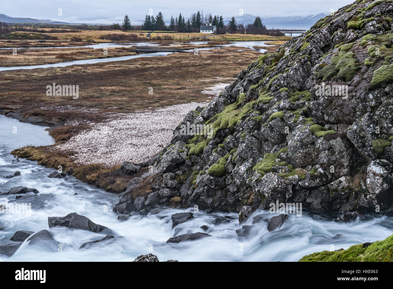 Thingvellir National Park, Iceland is a UNESCO World Heritage Site and popular travel destination located along the Golden Circle northeast of Reyjavi Stock Photo