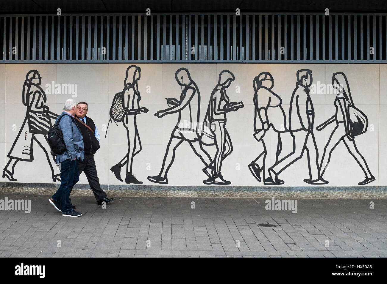Pedestrains Walking Artwork Mural Public Art Wall Figures London Stock Photo