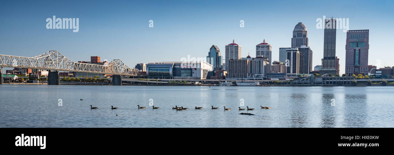 View of the Louisville, Kentucky city skyline from across the Ohio River Stock Photo
